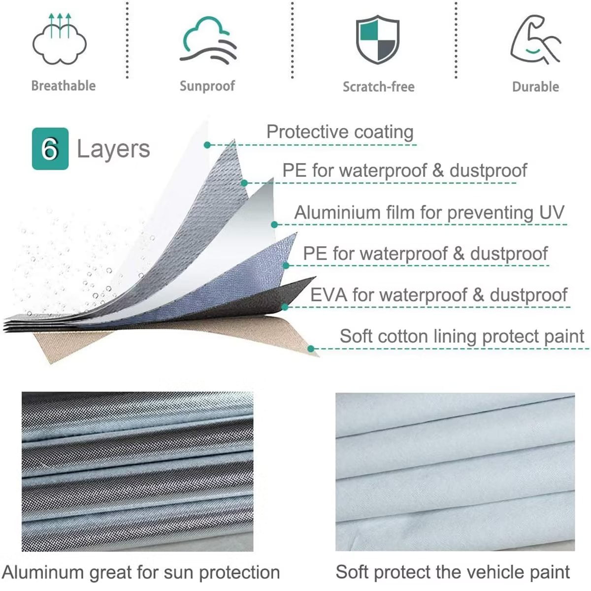 KouKou SUV Car Cover Custom Fit Toyota 4Runner from 1995 to 2022， 6 Layer Heavy Duty Full Exterior Cover Waterproof All Weather， Silver