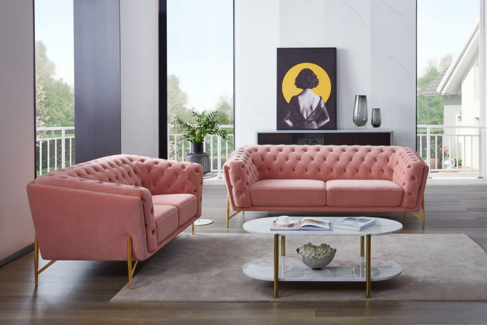 Rosabela  Modern Salmon Velvet Loveseat   Modern   Sofas   by Virgil Stanis Design  Houzz