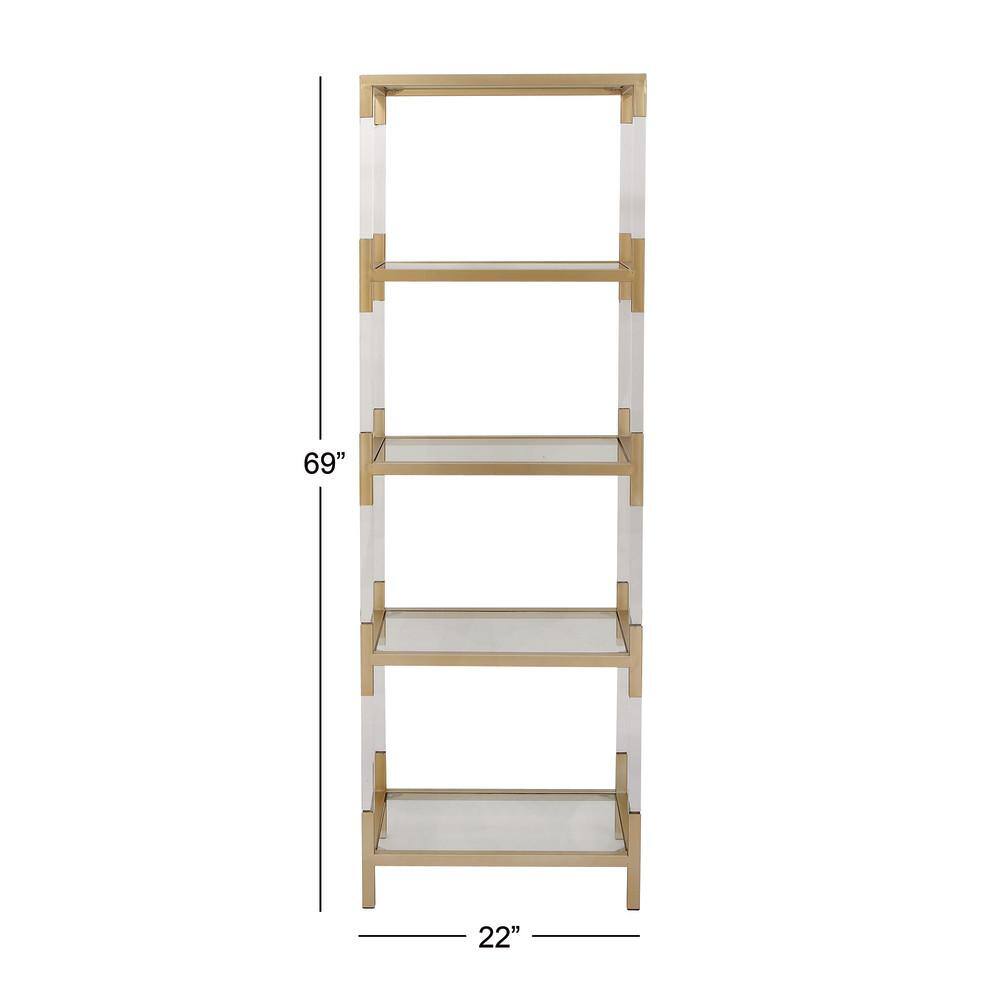 Litton Lane 5 Shelves Acrylic Stationary Gold Shelving Unit with Clear Glass Top and Acrylic Legs 56936