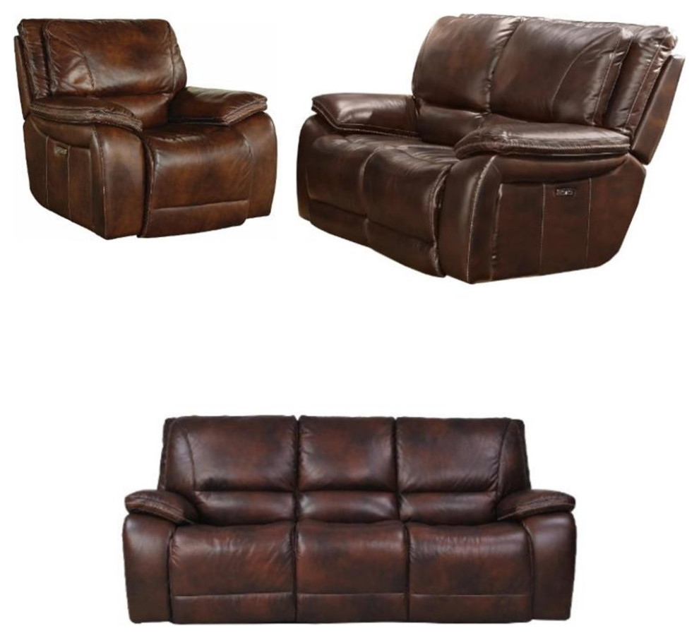 Home Square 3 Piece Set with Power Recliner  ampLoveseat  ampSofa in Burnt Sienna   Living Room Furniture Sets   by Homesquare  Houzz