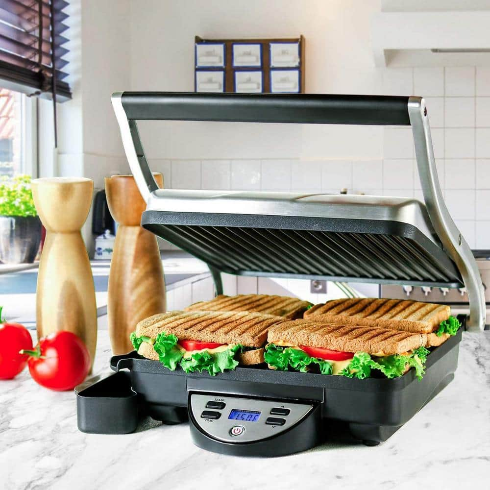 OVENTE GP1000BR 1500 W Brushed Nickel Non-Stick Panini Press GP1000BR