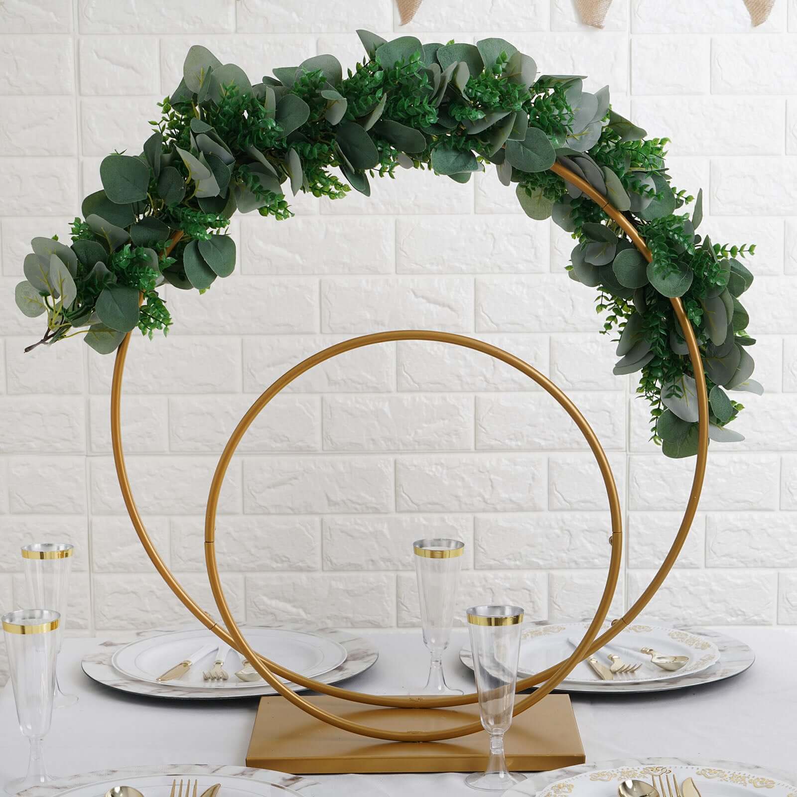 Gold Double Metal Hoop Wedding Centerpiece, Flower Stand 24