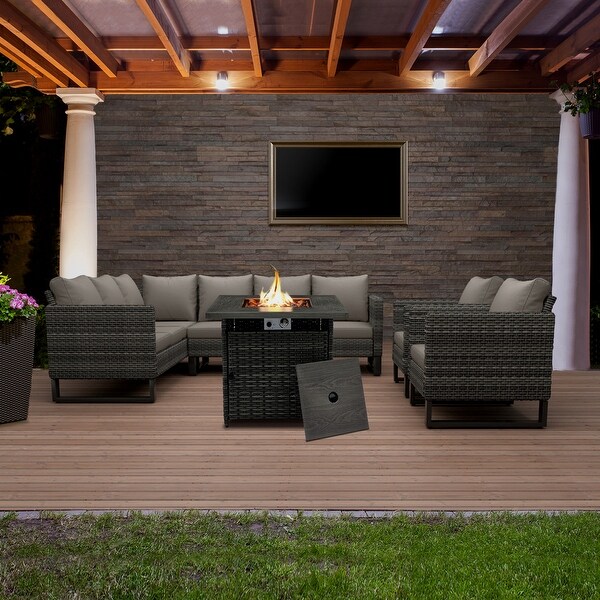 5Piece Outdoor Sectional Sofa Set with Fire Pit Table