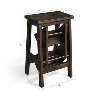 WELLFOR 3-Step Rubber Wood Step Stool 200 lbs. with Convenient Handle in Coffee JV-HGY-10097BN