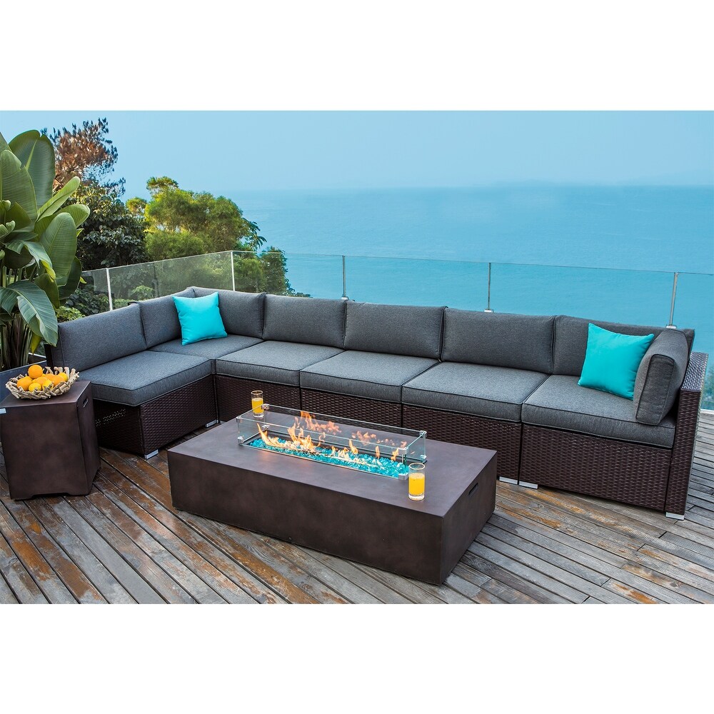 COSIEST 9 piece Outdoor Sectional Sofa Set with Fire Table