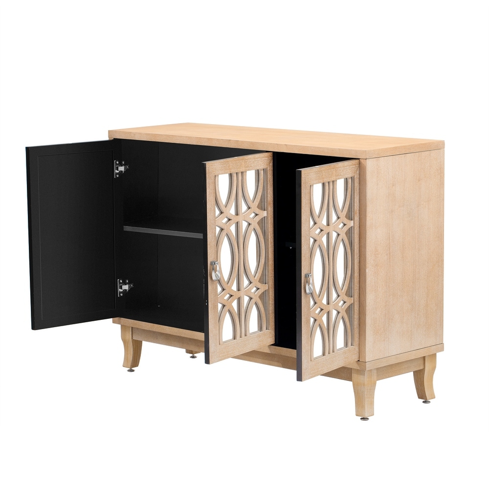 3 Door Sideboard with Glass Doors and Silver Handle