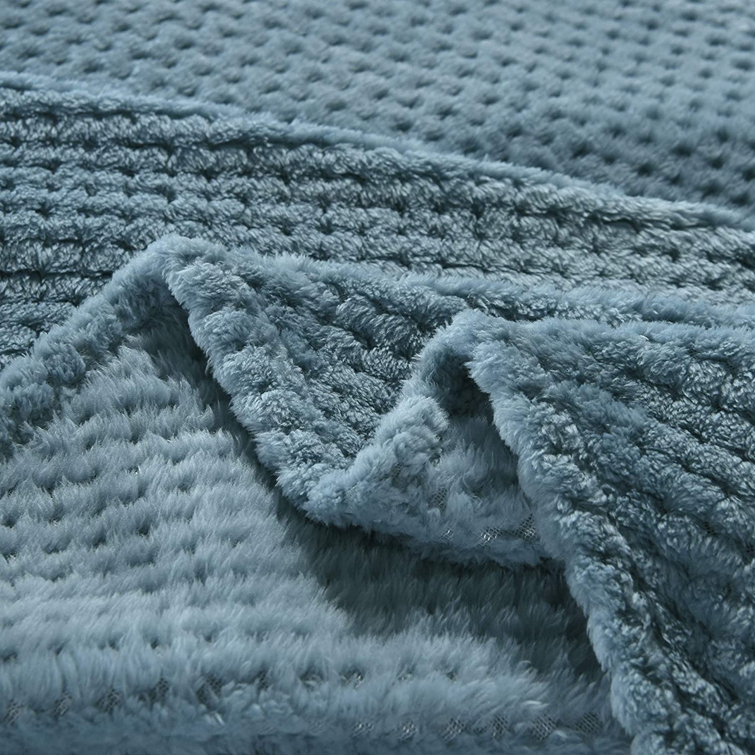 Exclusivo Mezcla Waffle Textured Soft Fleece Blanket，Twin Size Bed Blanket (Slate Blue，90x66 inch)-Cozy，Warm and Lightweight