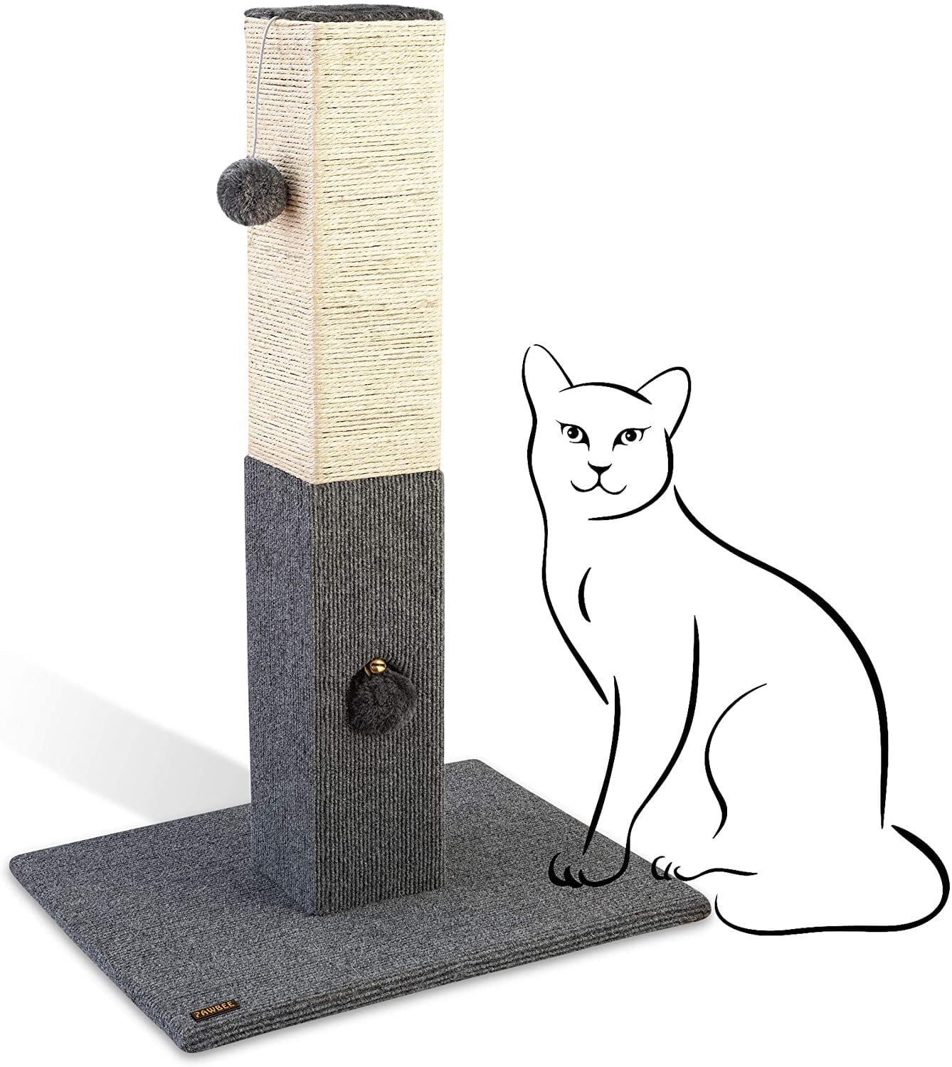 PAWBEE Cat Scratching Post with Softball and Jingle Bell Toy， 32