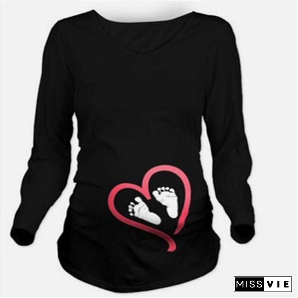 Women Spring Maternity Long Sleeve Name Printed T Shirt Plus Size Pregnant Clothes