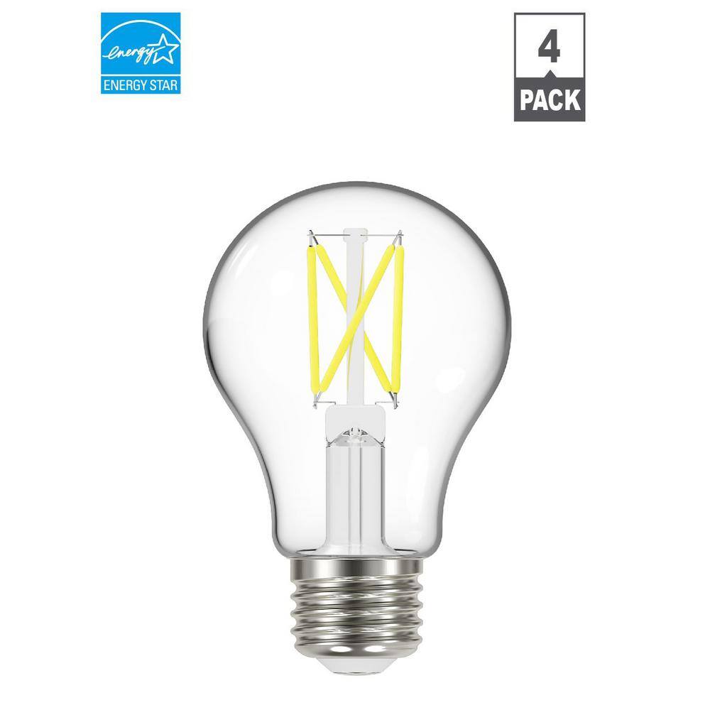 EcoSmart 60-Watt Equivalent A19 Dimmable Clear Glass Filament LED Light Bulb Soft White (4-Pack) 11CFA1960WESD01