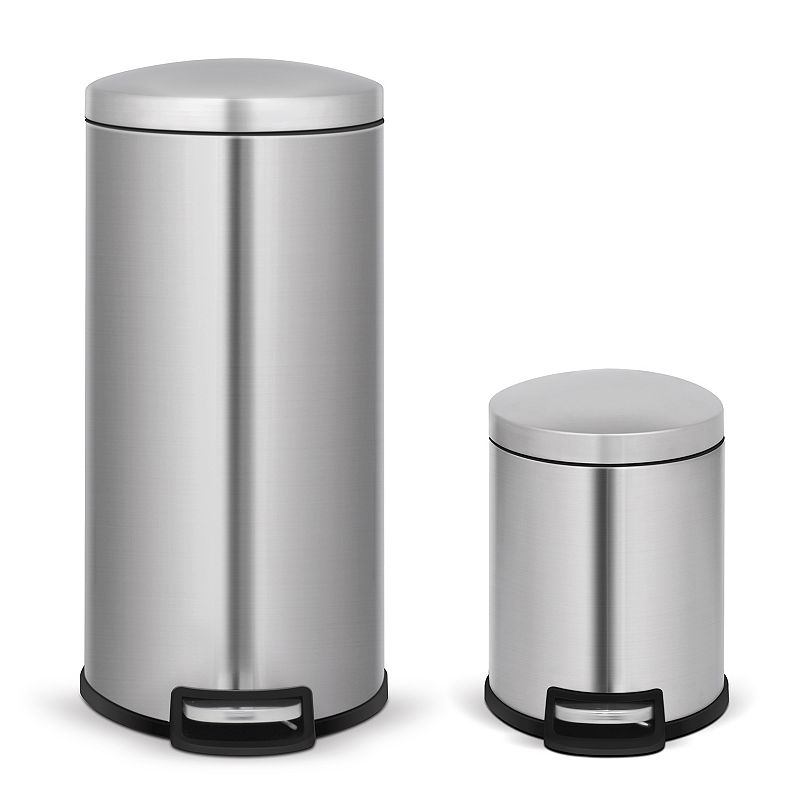 8 Gal./30 Liter and 1.3 Gal./5 Liter Stainless Steel Step-on Trash Can Set for Kitchen and Bathroom