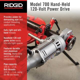 RIDGID 700 Power Drive Compact Handheld Heavy-Duty Pipe Threading Machine for 12-R Die Heads (Tool Only) 41935