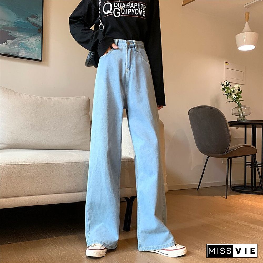 Woman Jeans High Waist Clothes Wide Leg Denim Clothing Blue Streetwear Vintage Quality Fashion Harajuku Straight Pants