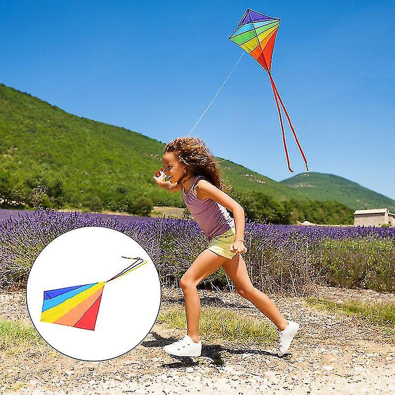 Kids Colorful Diamond Shaped Kites Easy To Fly Long Tail Kites For Outdoor