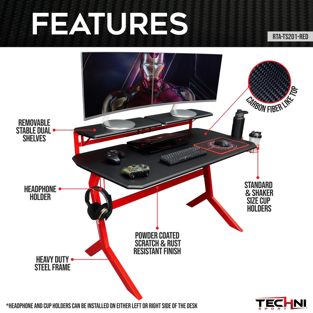 Dual Monitor Accommodating Desk with Elevated and Removable Stable Dual Shelves