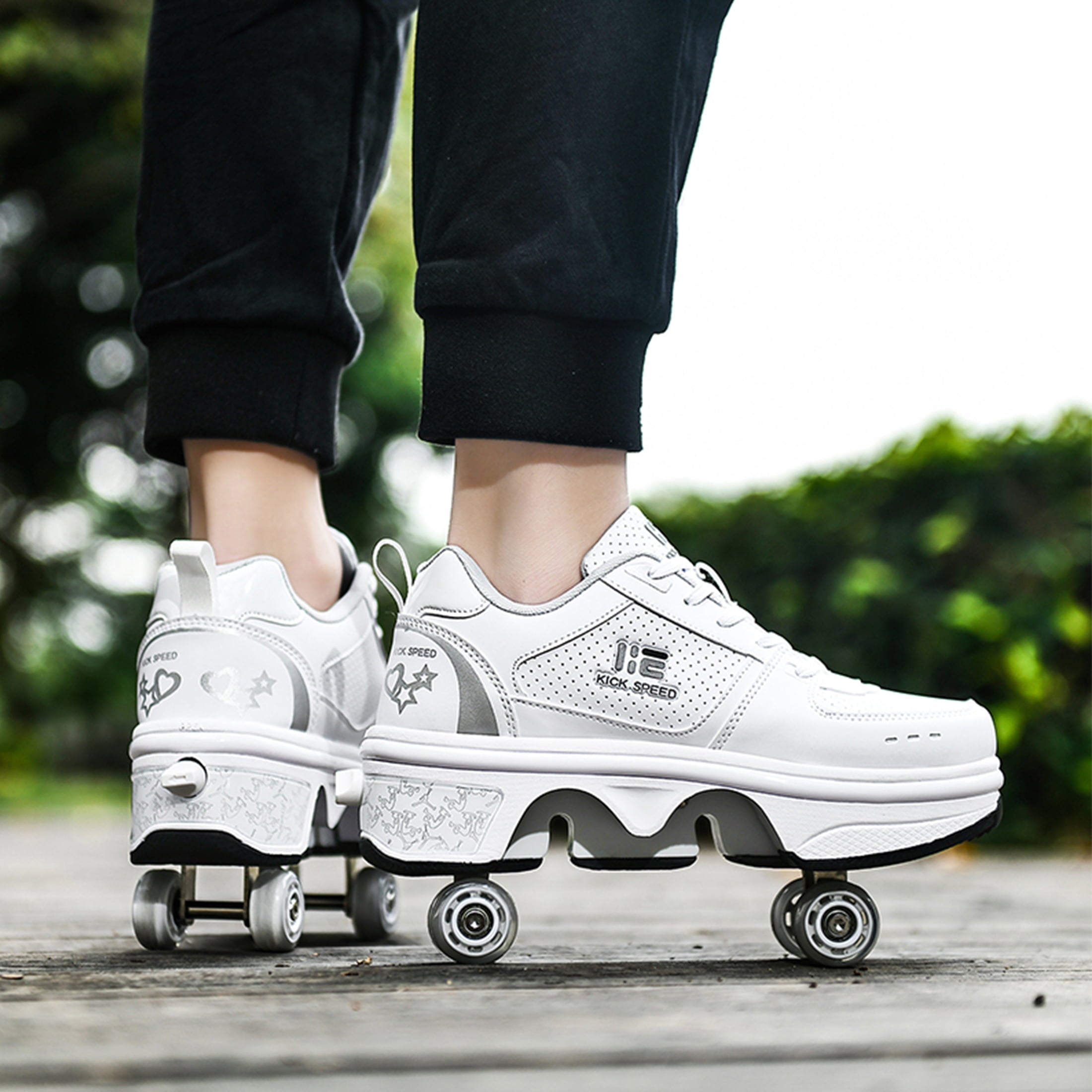 KOFUBOKE Roller Skate Shoes - Sneakers - Roller Shoes 2-in-1 Suitable for Outdoor Sports Skating Invisible Roller Skates The Best Choice for Building Confidence Style