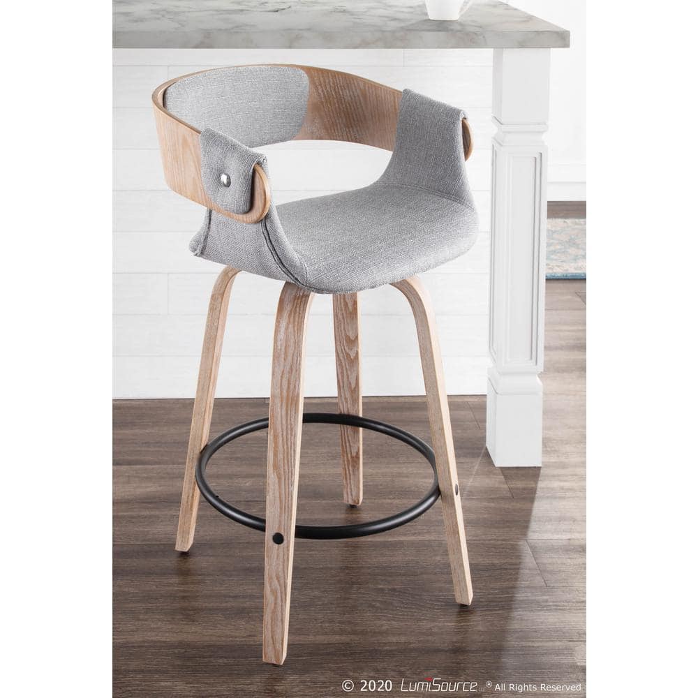 Lumisource Elisa 34.5 in. Counter Height Bar Stool in Grey Fabric and White Washed Wood (Set of 2) B26-ELISA2-SWVR WWGY2