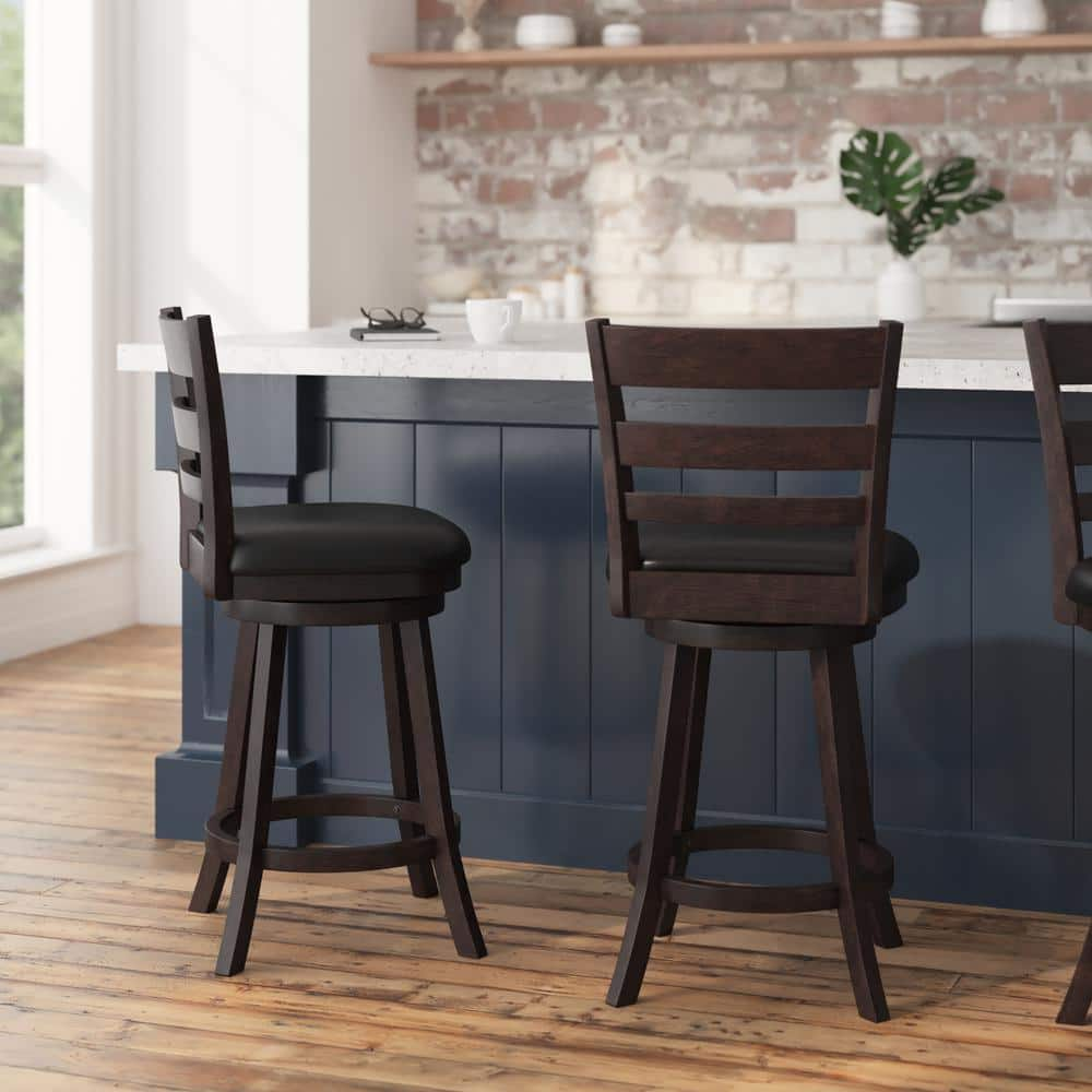 TAYLOR + LOGAN 38 in. Espresso/Black Full Wood Bar Stool with Wood Seat CO-504440-TAYLH