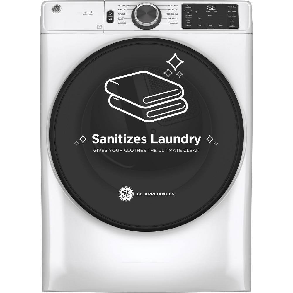 GE 7.8 cu. ft. Smart Front Load Electric Dryer in White with Sanitize Cycle ENERGY STAR GFD55ESSNWW