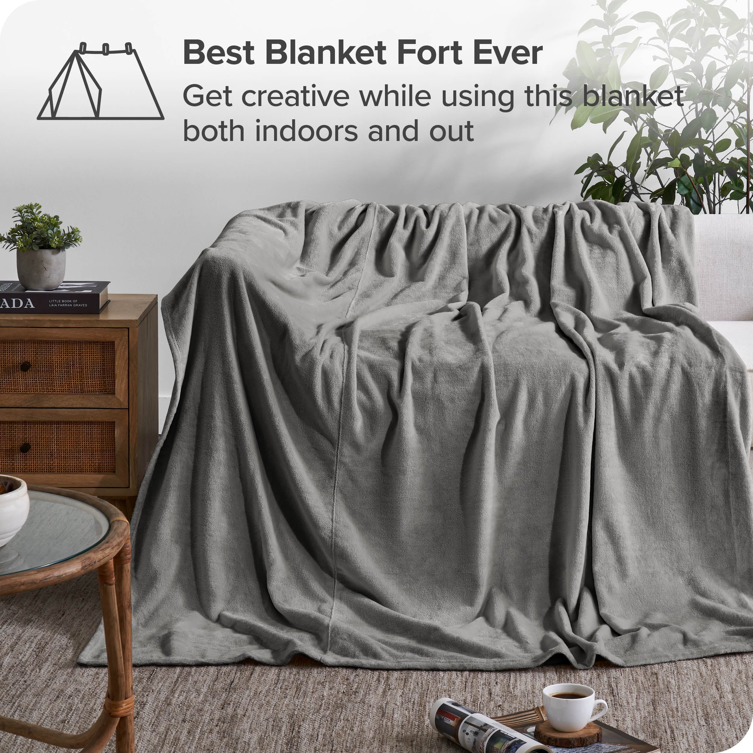 Bare Home Giant Microplush Fleece Blanket， Plush， Ultra Soft， Oversized， Gray