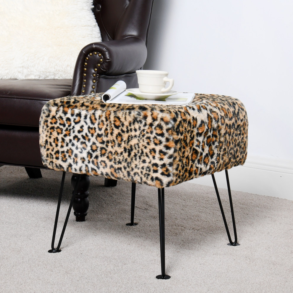 Leopard Faux Fur Ottoman   Midcentury   Footstools And Ottomans   by BNF Home  Houzz