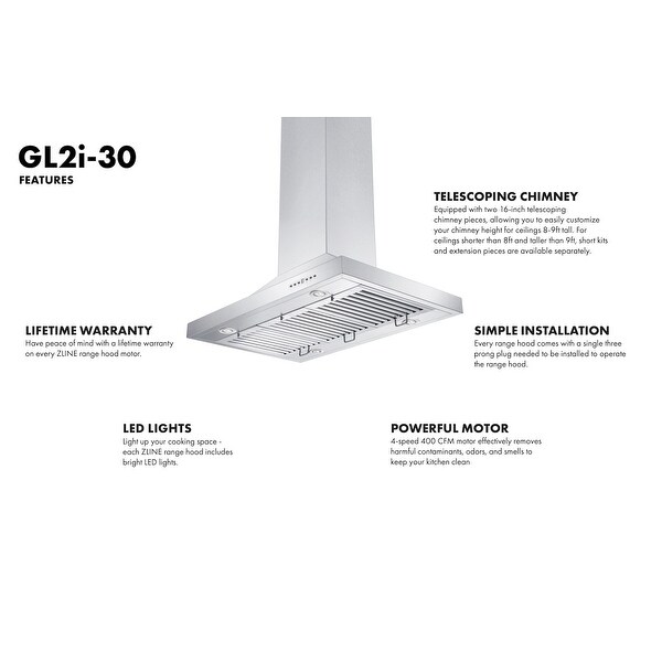 ZLINE Stainless Steel Convertible Vent Island Mount Range Hood