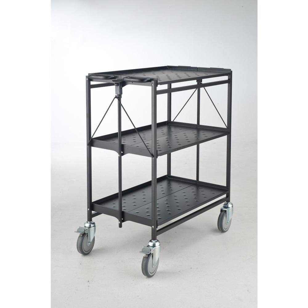 Master Grade Folding Master Busing Cart 3-Shelf Black 550 lbs. Cap with 5 in. Swivel Caster 32 in. L x 17.5 in W x 36 in. H BC-2000H