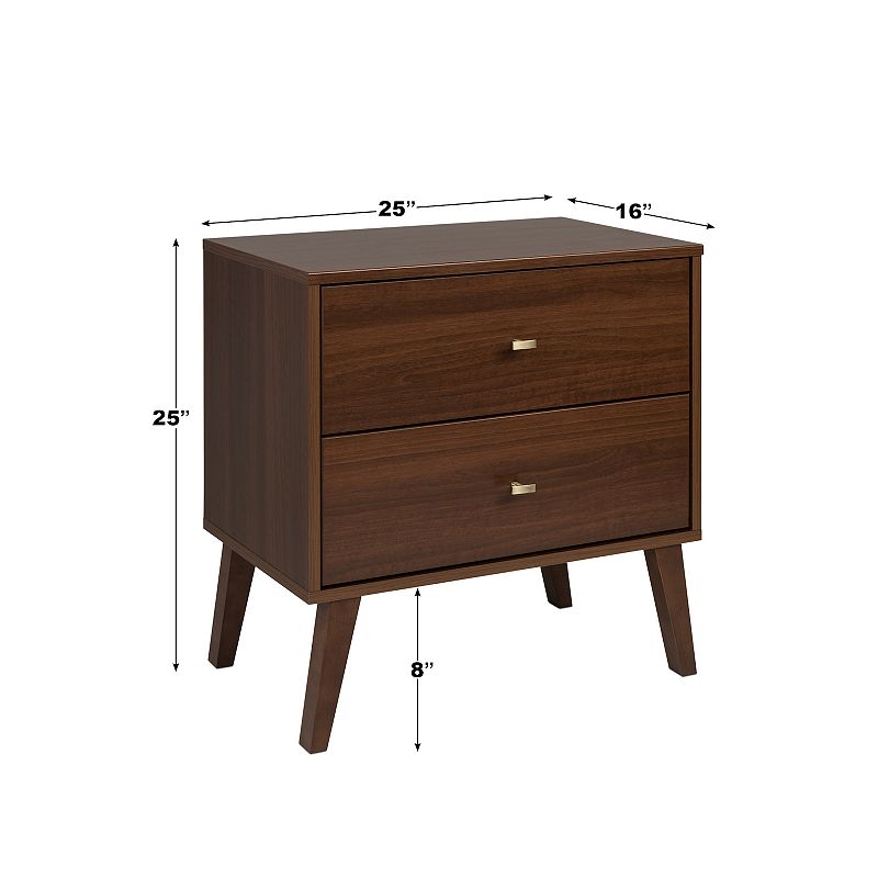 Prepac Milo Mid-Century Modern 2-Drawer Nightstand Table