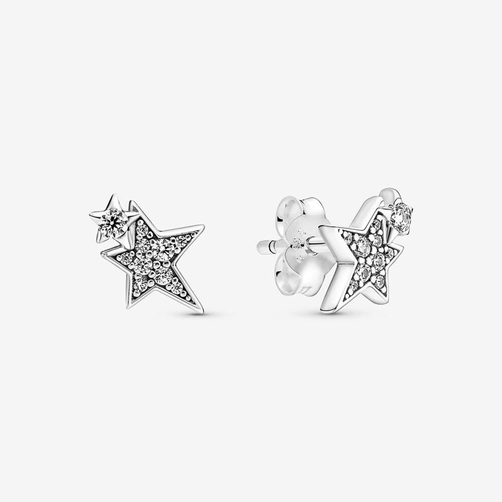 PANDORA  Sparkling Asymmetric Stars Stud Earrings