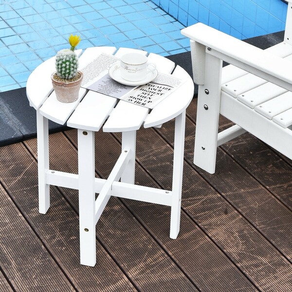 Gymax 2 PCS 18'' Patio Round Side End Coffee Table Wooden Slat Deck