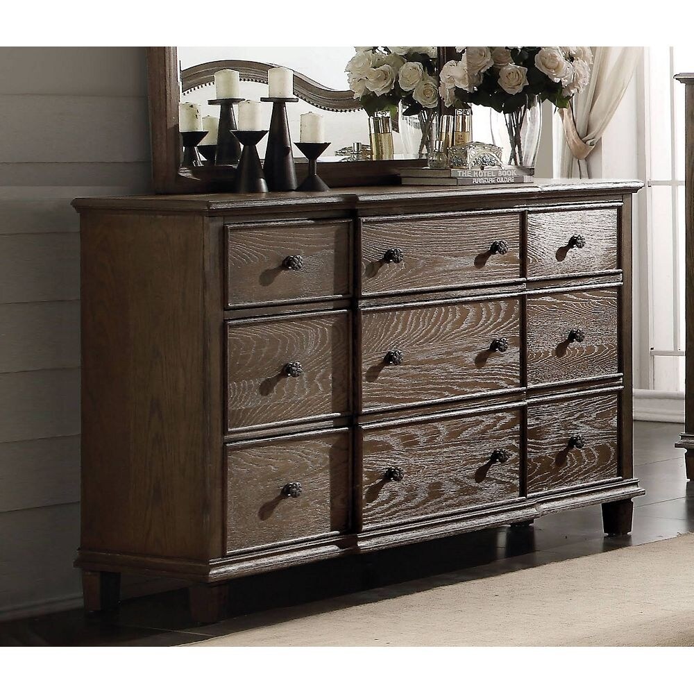 Aoolive 9-Drawer Dresser Storage Cabinet in Weathered Oak - - 35569426