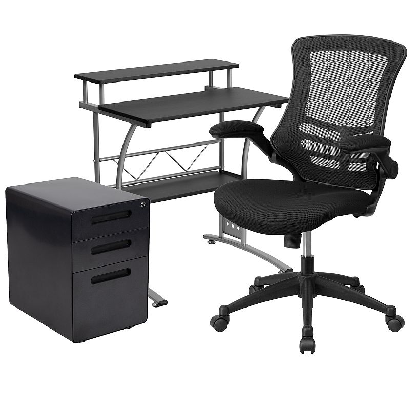 Emma and Oliver Work From Home Kit-Computer Desk， Ergonomic Mesh Office Chair， Filing Cabinet