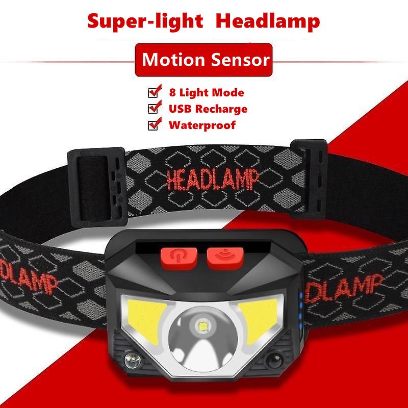 8 Modes Handfress Motion Sensor Powerful Led Headlight Headlamp Head Lamp Cob Flashlight Torch Head Light For Camping， Fishing