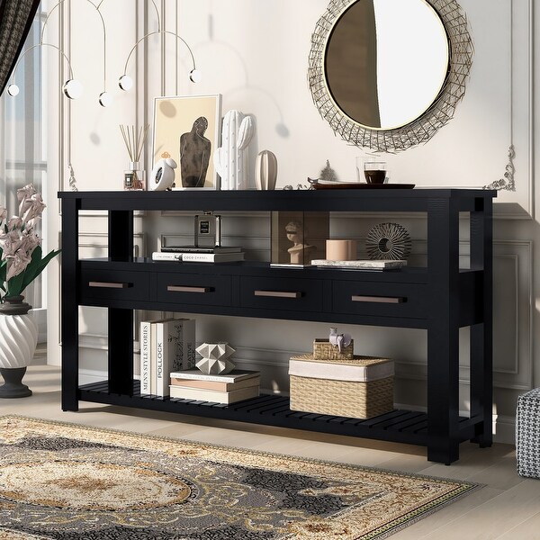 62.2''Console Table Sofa Table with 4 Drawers and 2 Shelves