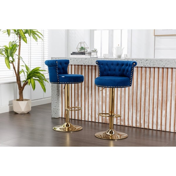 2Pcs Swivel Bar Stools Adjustable Counter Height Chairs with Footrest，Velvet fabric