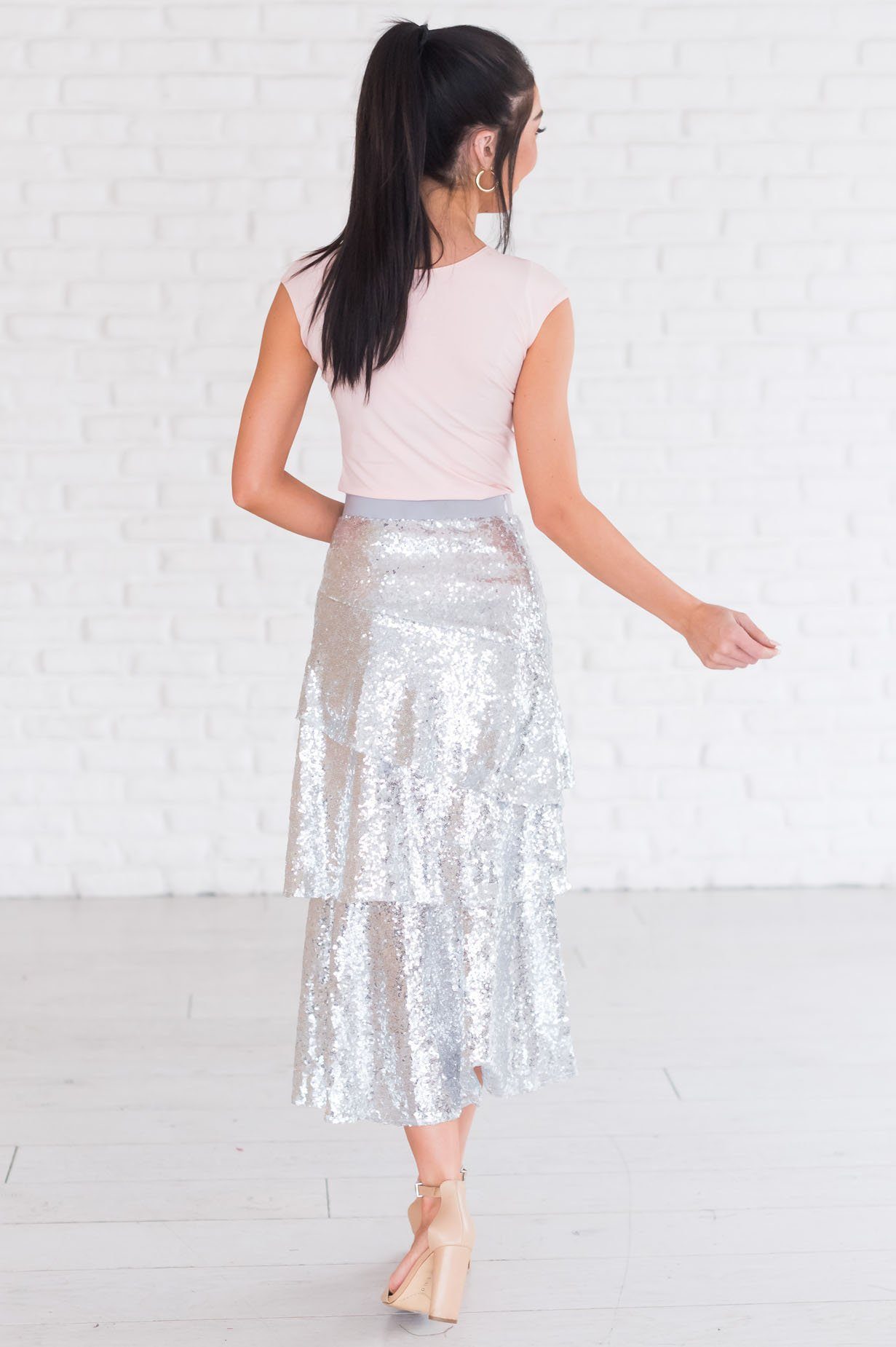 Caught My Eye Modest Sequin Skirt