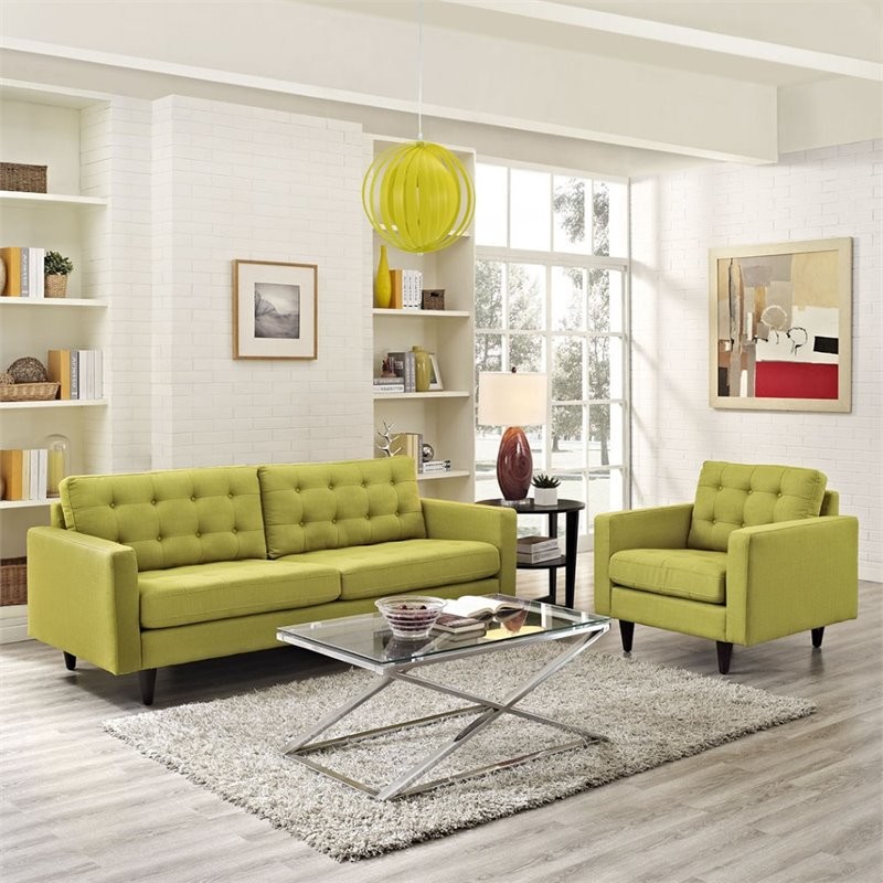 Modway Empress Modern Fabric 2 Piece Sofa Set in Wheatgrass Green   Midcentury   Living Room Furniture Sets   by Homesquare  Houzz