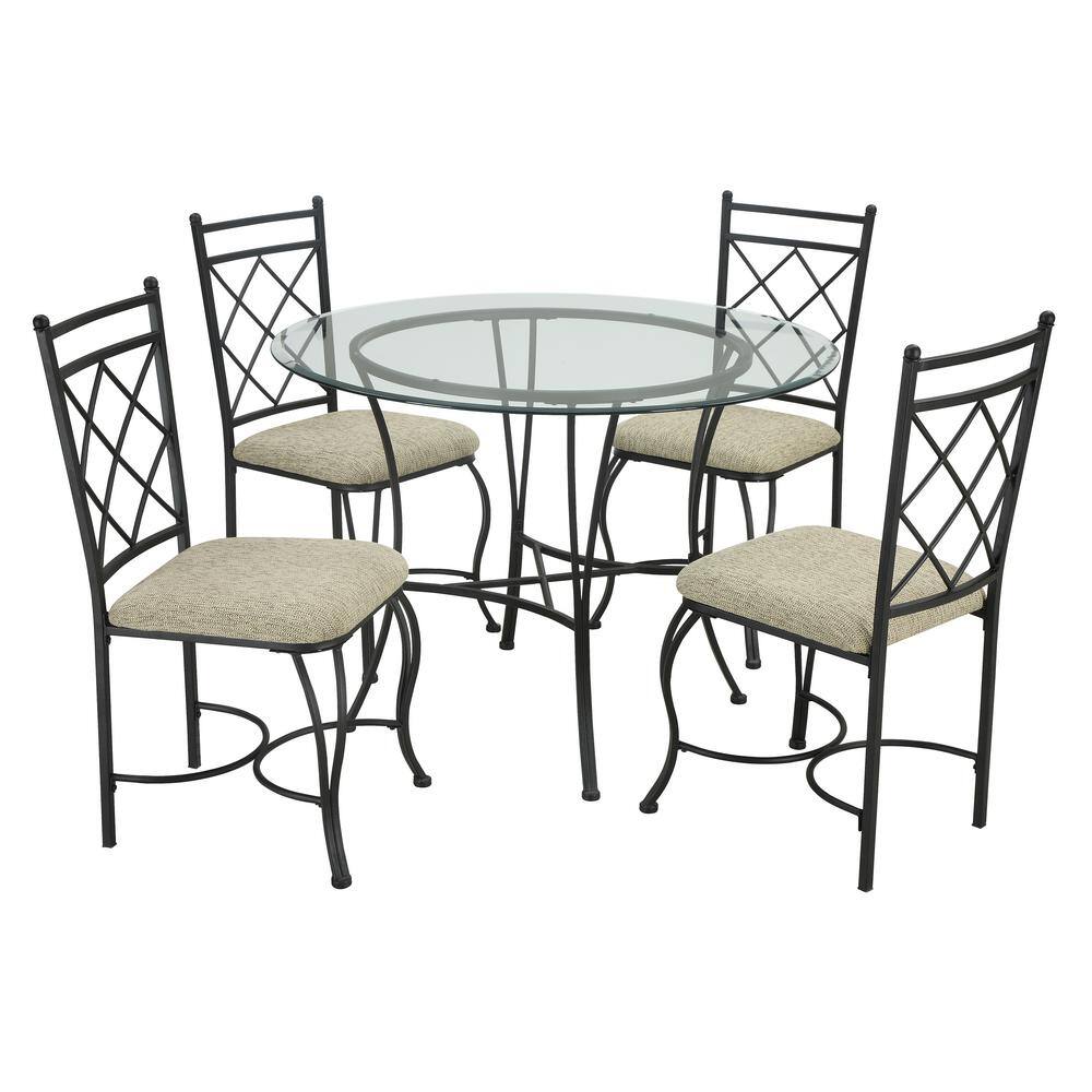 Dorel Living Pelican 5-Piece Dinette Beige Glass Top Black Metal FH2412RDC