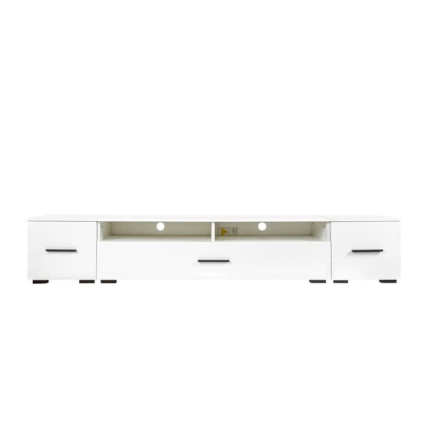 82''W Extended Minimalist RGB LED Lights TV Stand Modern Universal Entertainment Center High Gloss TV Cabinet for 90+ inch TV