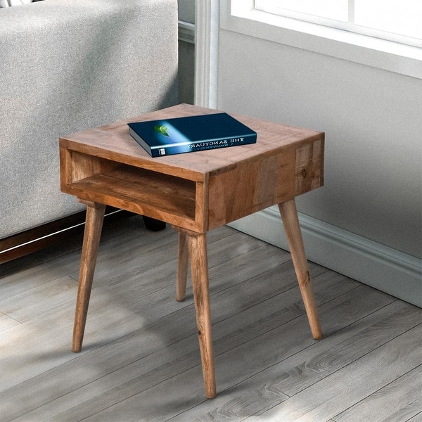 24 Inch Farmhouse Wooden Square End Table with Open Compartment， Oak Brown - 20 L X 20 W X 24 H