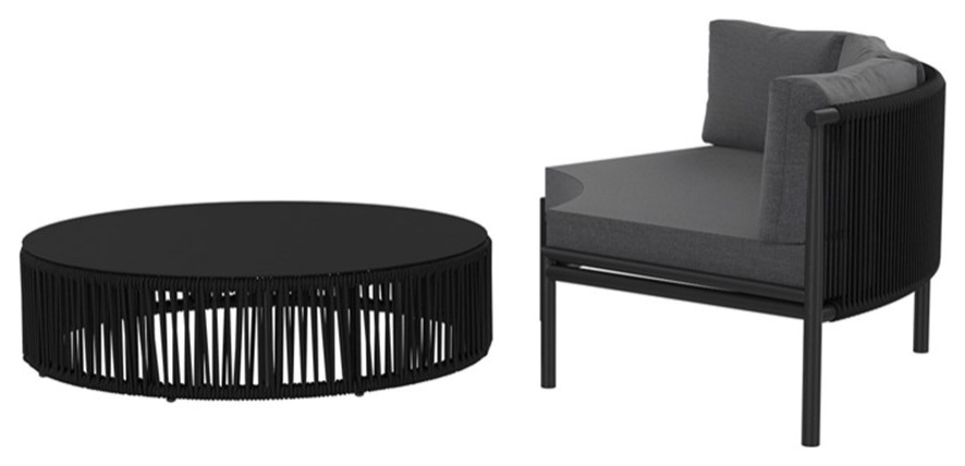 Skye Coffee Table (Round)   Tex Black Frame / Black Durarope   Beach Style   Coffee Tables   by Homesquare  Houzz