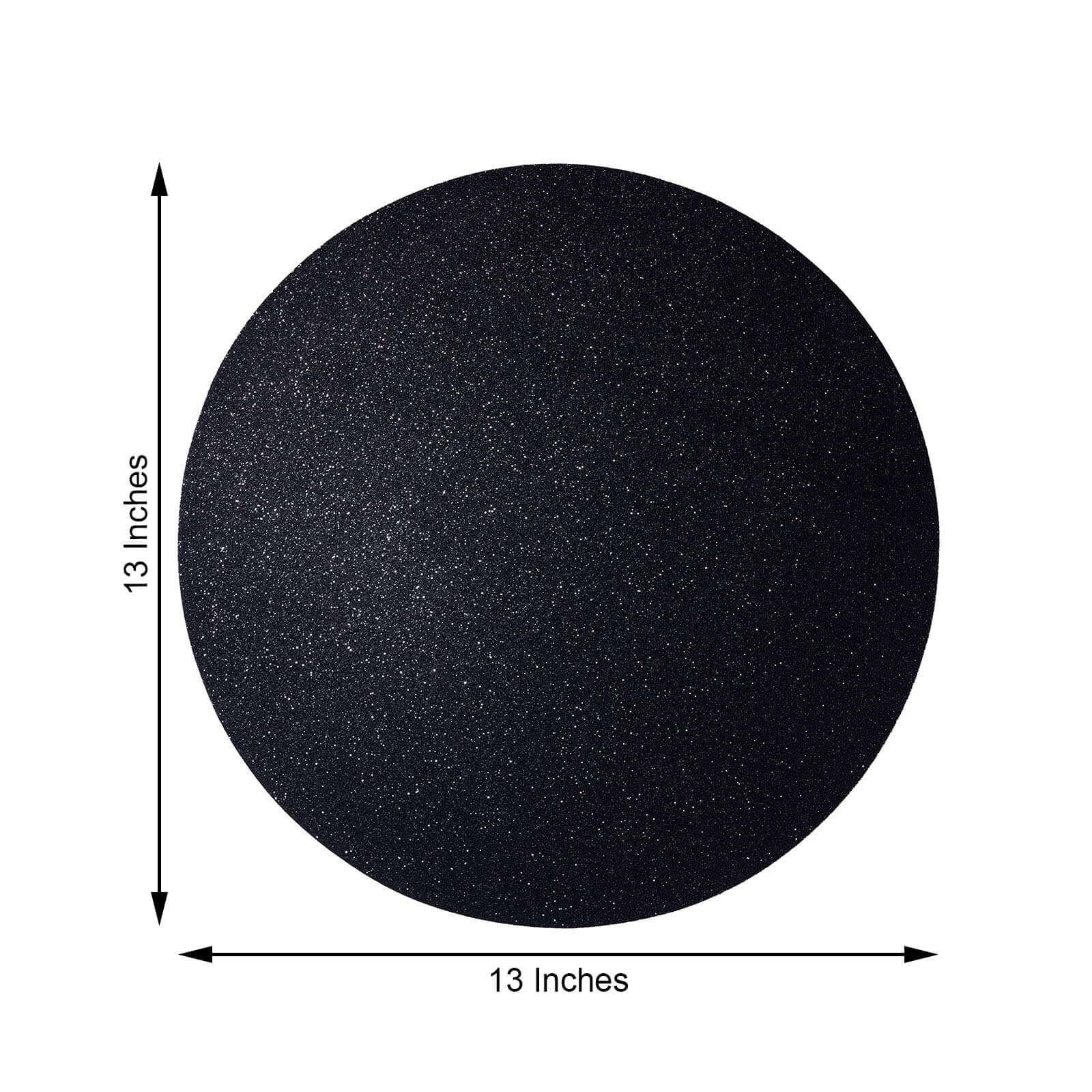 6 Pack Black Sparkle Placemats, Non Slip Decorative Round Glitter Table Mat