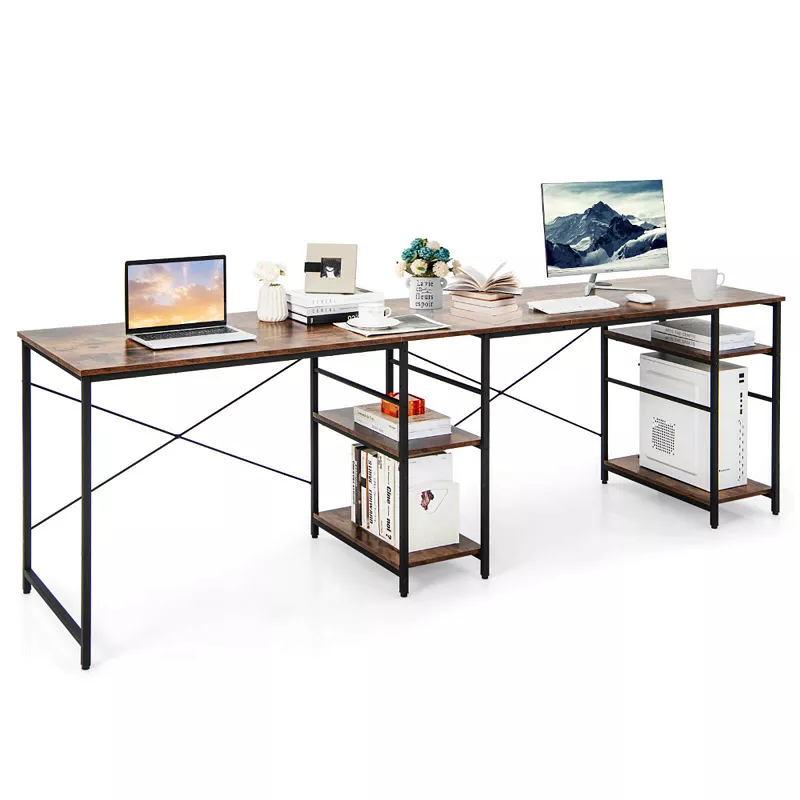 L Shaped Computer Desk with 4 Storage Shelves and Cable Holes