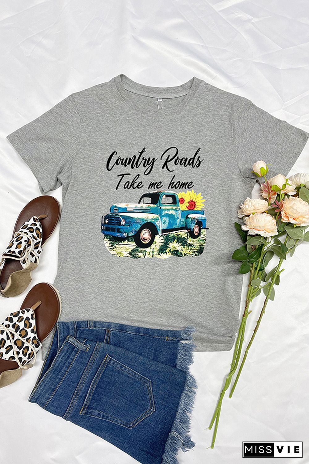 Country Road Take Me Home Print Short Sleeve Graphic Tee Wholesale