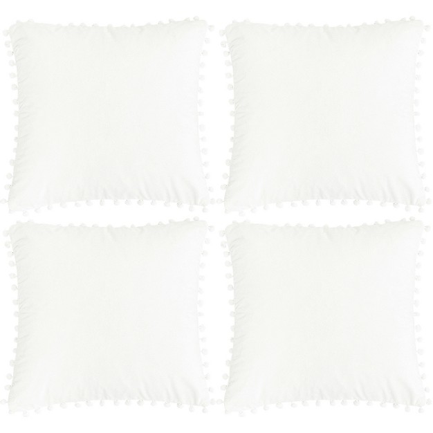 Piccocasa Velvet Pom pom Solid Soft Square Cushion Throw Pillow Covers 4pcs