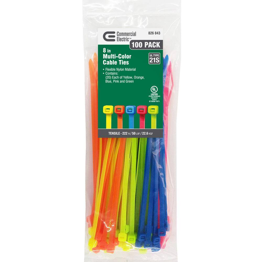 Commercial Electric 8 in. Cable Tie Assorted (100-Pack) GT-200ST colors(100)