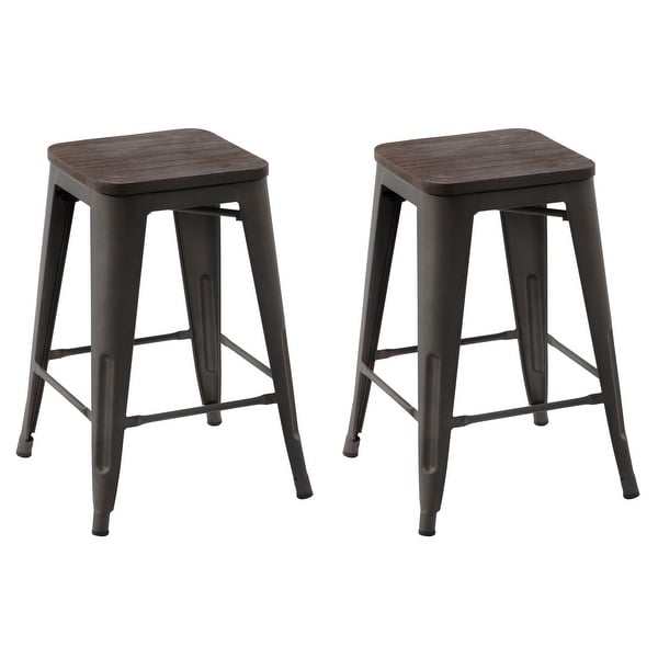 Homy Casa Stackable Metal Counter Stools with Solid Wood Seat