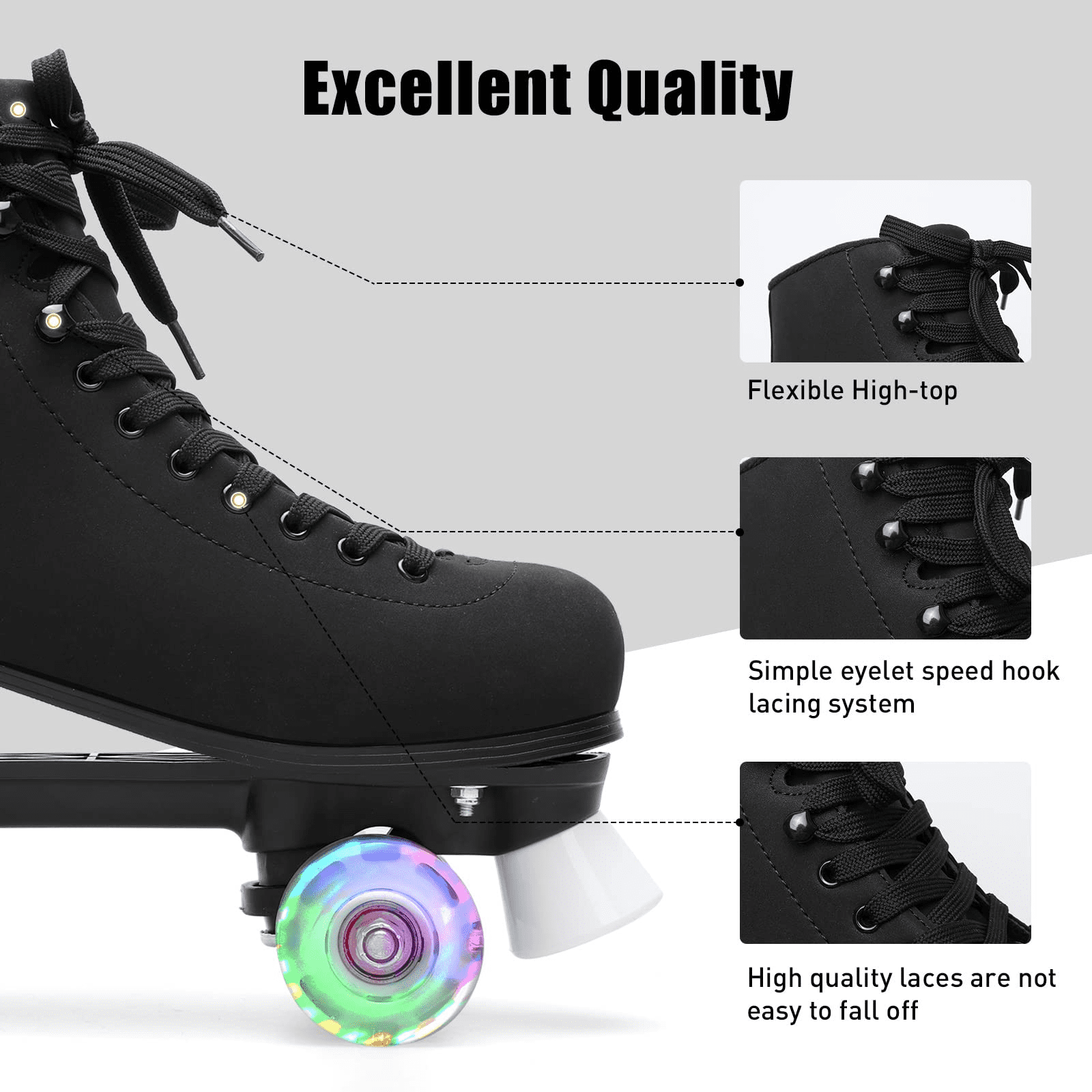 Barerun Women's Four Shiny Wheels Double Row Quad Roller Skates for Adult Youth