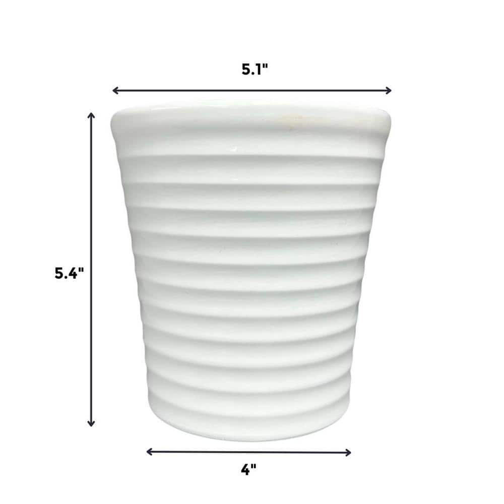 Pride Garden Products 5.1 in. Fremont Small White Jagged Orchid Ceramic Pot (5.1 in. D x 5.4 in. H) 555405