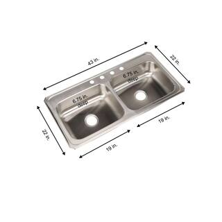 Elkay Celebrity Drop-In Stainless Steel 43 in. 4-Hole Double Bowl Kitchen Sink with Drain VBTHD53